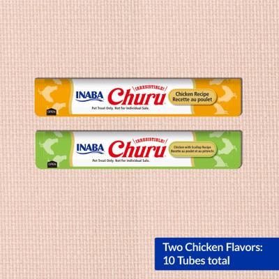 Show full view: Inaba Churu Chicken & Chicken with Scallop Puree Variety Pack Grain-Free Lickable Cat Treat, 10 count slide 4 of 14