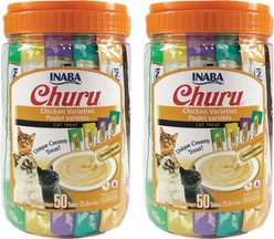 Inaba Churu Chicken Variety Creamy Puree Grain-Free Lickable Cat Treats, 0.5-oz tube, 100 count bundle 