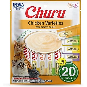 Inaba Churu Chicken Puree Variety Pack Grain-Free Lickable Cat Treat, 20 count