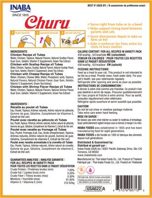 Show full view: Inaba Churu Chicken Puree Variety Pack Grain-Free Lickable Cat Treat, 20 count slide 3 of 14