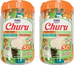 Inaba Churu Chicken & Seafood Variety Creamy Puree Grain-Free Lickable Cat Treats, 0.5-oz tube, 100 count