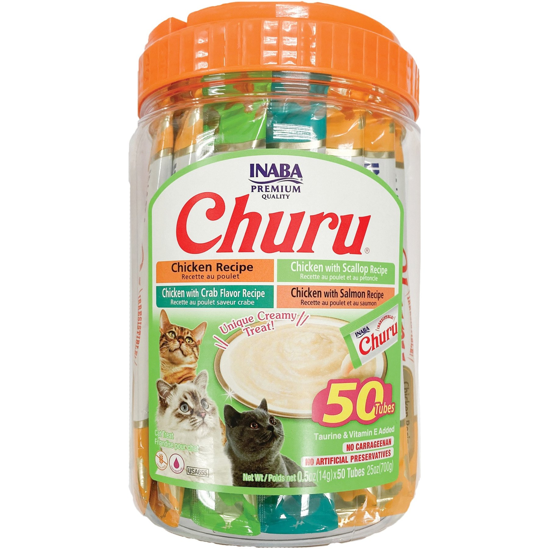 Inaba Churu Chicken & Seafood Variety Creamy Puree Grain-Free Lickable Cat Treats, 0.5-oz tube, 100 count bundle