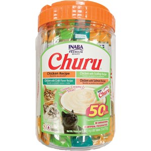 Inaba Churu Chicken & Seafood Variety Creamy Puree Grain-Free Lickable Cat Treats, 0.5-oz tube, 50 count