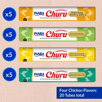 Show full view: Inaba Churu Chicken Variety Creamy Puree Grain-Free Lickable Cat Treats, 0.5-oz tube, 20 count slide 4 of 12