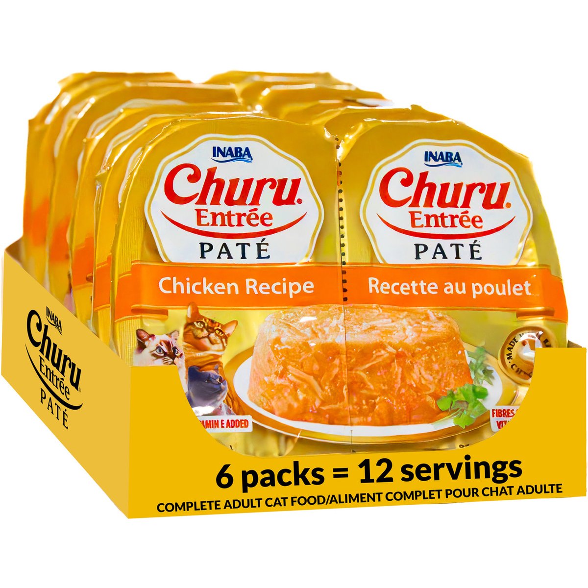 Inaba Churu Entrée Chicken Recipe Grain-Free, High Moisture Pate Wet Cat Food, 2.46-oz twin cup, case of 6