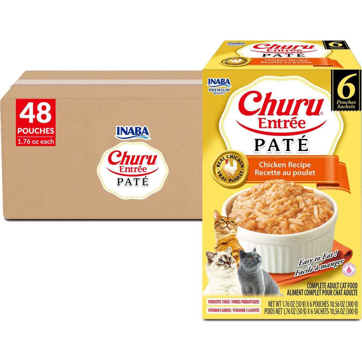 Inaba Churu Entrée Chicken Recipe Grain-Free, High Moisture, Prebiotic Pate Wet Cat Food, 1.76-oz pouch, 48 count