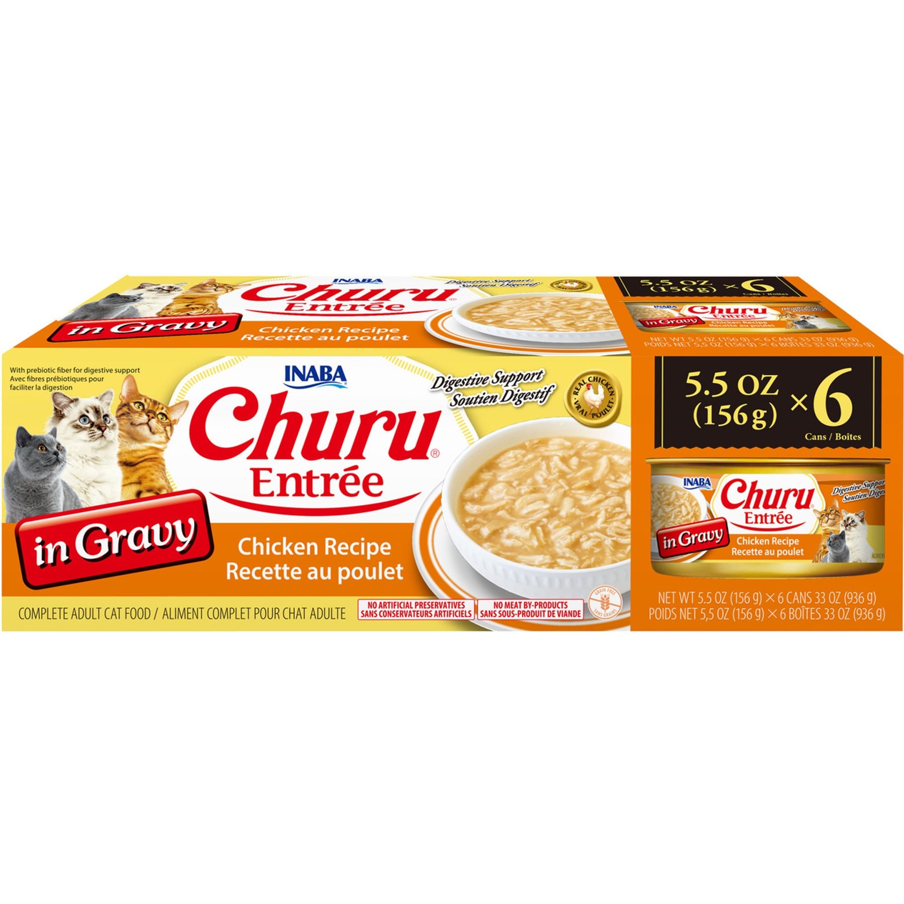 Inaba Churu Entree in Gravy Chicken Recipe Wet Cat Food, 5.5-oz can, case of 6