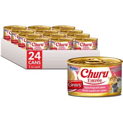 Inaba Inaba Churu Entree in Gravy Chicken Recipe with Salmon Wet Cat Food, 3-oz can, case of 24