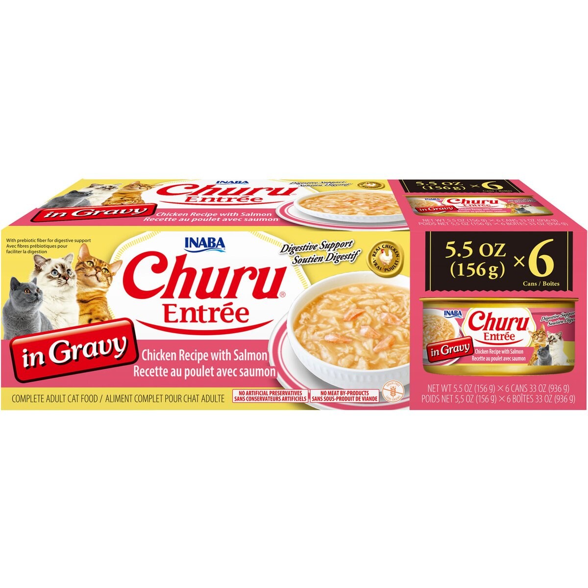 Inaba Churu Entree in Gravy Chicken Recipe with Salmon Wet Cat Food, 5.5-oz can, case of 6