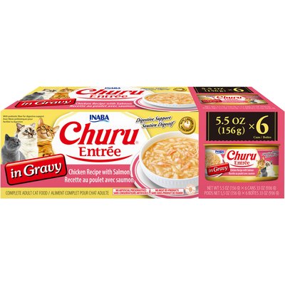 Inaba Inaba Churu Entree in Gravy Chicken Recipe with Salmon Wet Cat Food, 5.5-oz can, case of 6