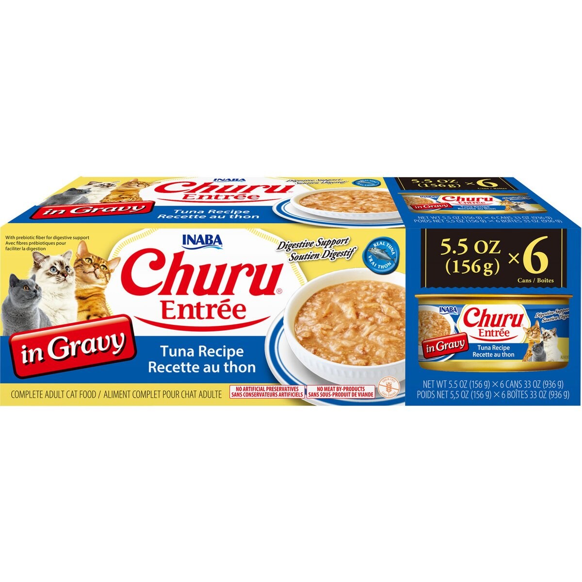 Inaba Churu Entree in Gravy Tuna Recipe Wet Cat Food, 5.5-oz can, case of 6