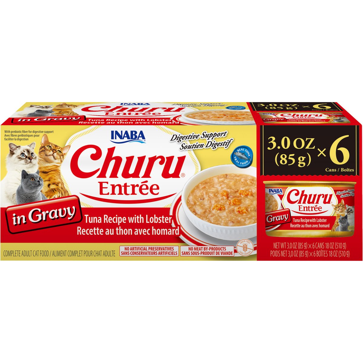 Inaba Churu Entree in Gravy Tuna Recipe with Lobster Wet Cat Food, 3-oz can, case of 6
