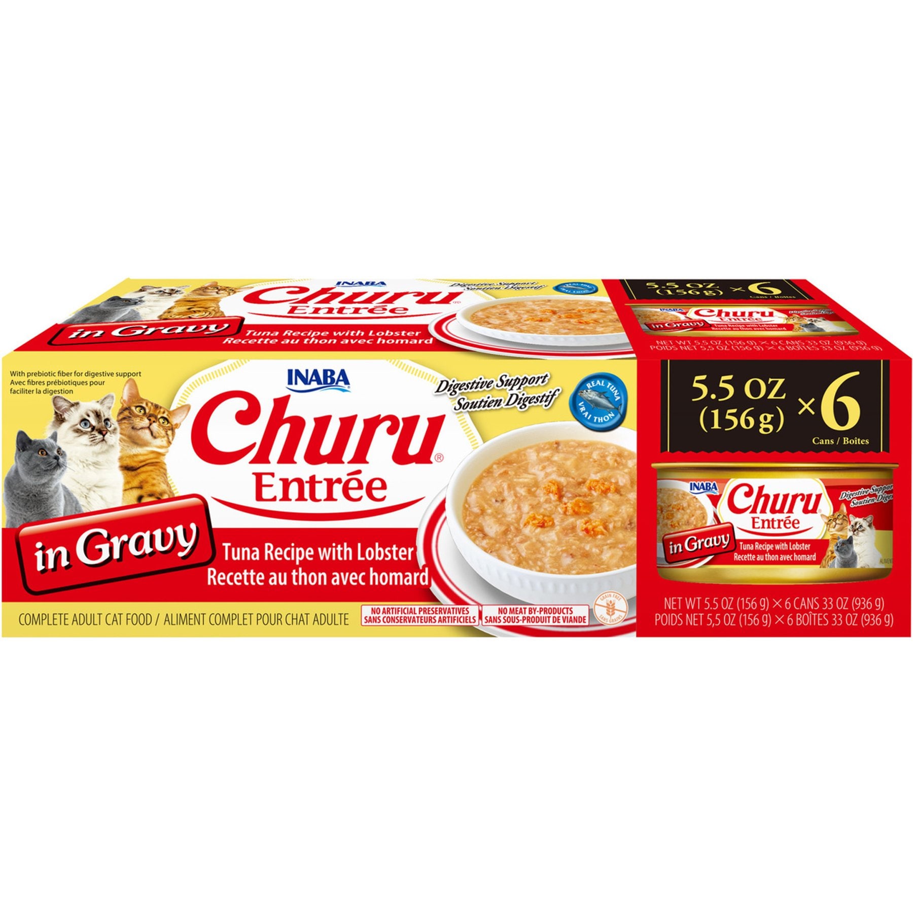 Inaba Churu Entree in Gravy Tuna Recipe with Lobster Wet Cat Food, 5.5-oz can, case of 6