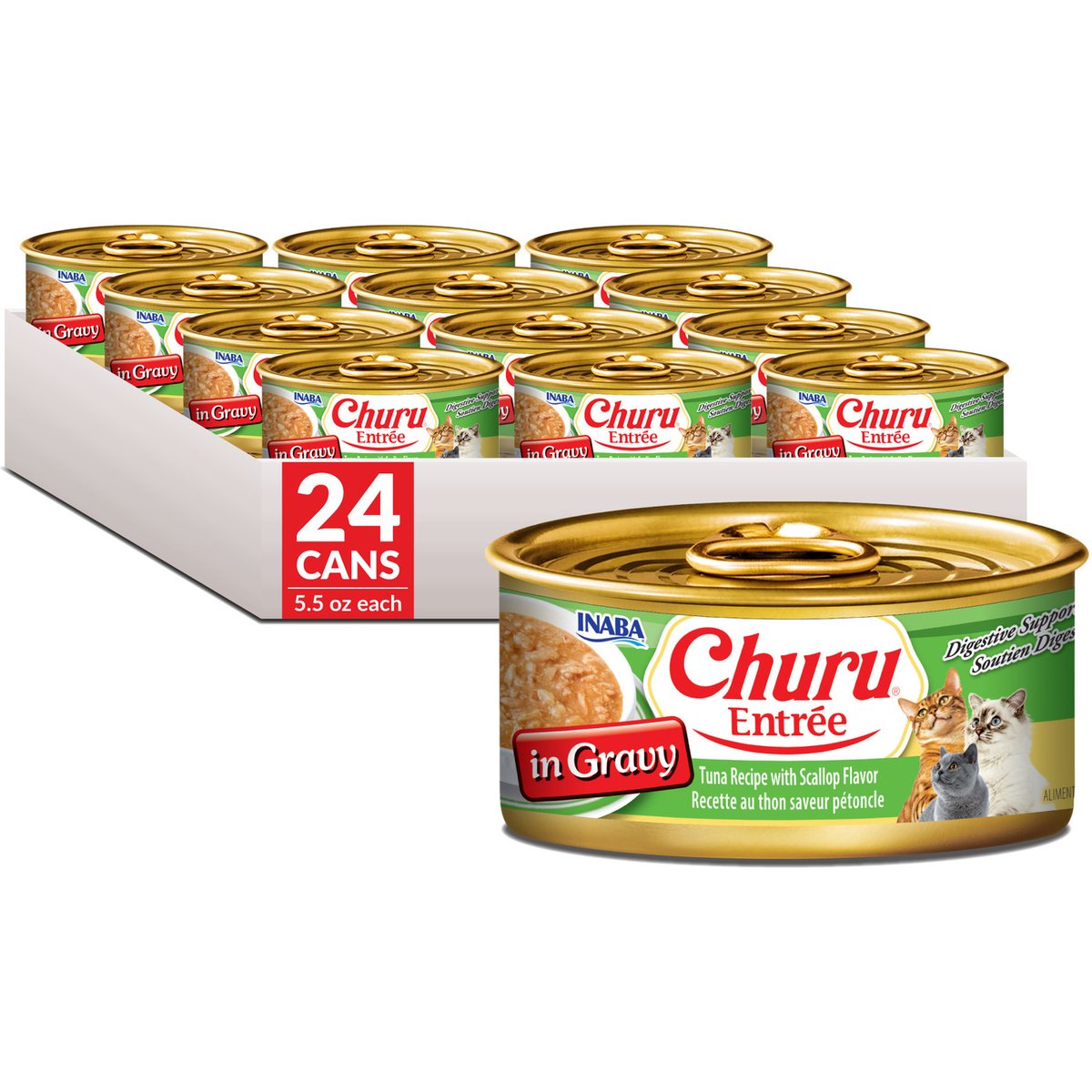 Inaba Churu Entree in Gravy Tuna Recipe with Scallop Wet Cat Food, 5.5-oz can, case of 24