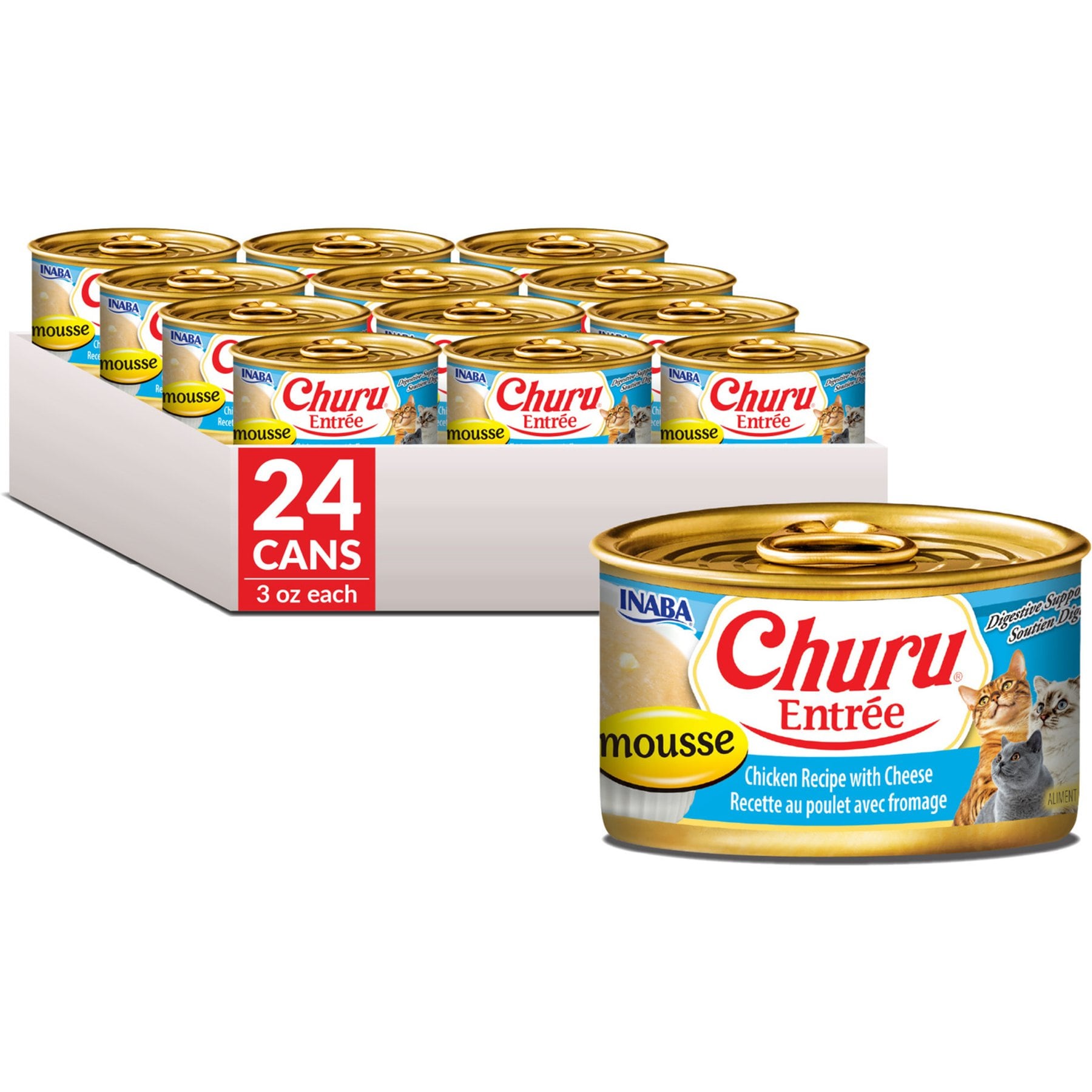 Inaba Churu Entree Mousse Chicken Recipe with Cheese Wet Cat Food, 3-oz can, case of 24
