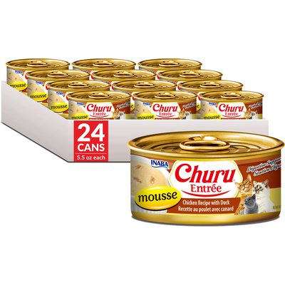 Inaba Inaba Churu Entree Mousse Chicken Recipe with Duck Wet Cat Food, 5.5-oz can, case of 24