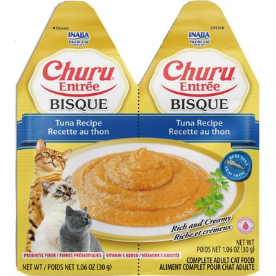 Inaba Inaba Churu Entrée Tuna Recipe Bisque Grain-Free, High Moisture, Prebiotic Bits-in-Broth Wet Cat Food, 1.06-oz twin pack, 12 servings