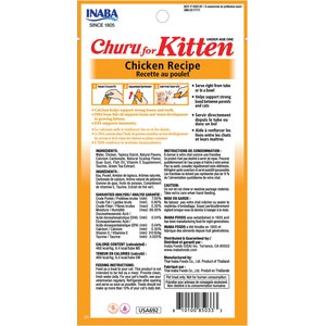 Inaba Churu for Kittens Chicken Recipe Puree Grain-Free Lickable Cat Treats, 0.5-oz tube, 4 count