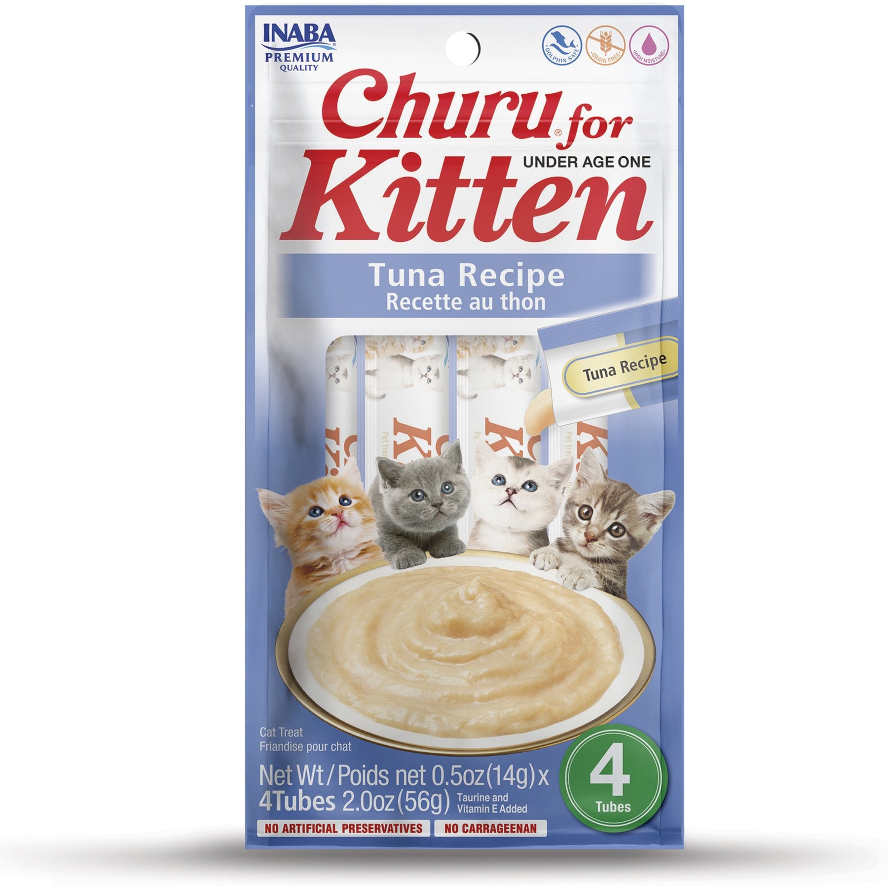 Inaba Churu for Kittens Tuna Recipe Puree Grain-Free Lickable Cat Treats, 0.5-oz tube, 4 count