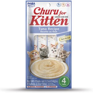 Inaba Churu for Kittens Tuna Recipe Puree Grain-Free Lickable Cat Treats, 0.5-oz tube, 4 count
