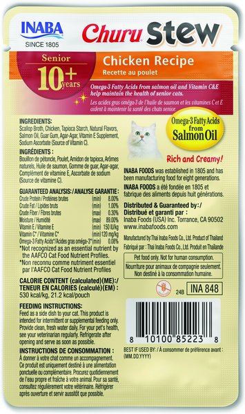 Inaba Churu for Senior 10+ Chicken Stew Lickable Cat Treats, 1.4-oz pouch