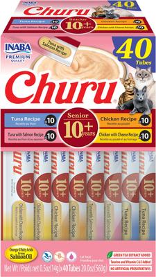 Show full view: Inaba Churu for Senior 10+ Tuna & Chicken Variety Lickable Cat Treats, 0.5-oz tube, 40 count slide 1 of 9