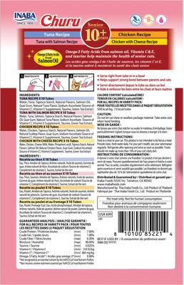 Show full view: Inaba Churu for Senior 10+ Tuna & Chicken Variety Lickable Cat Treats, 0.5-oz tube, 40 count slide 3 of 9