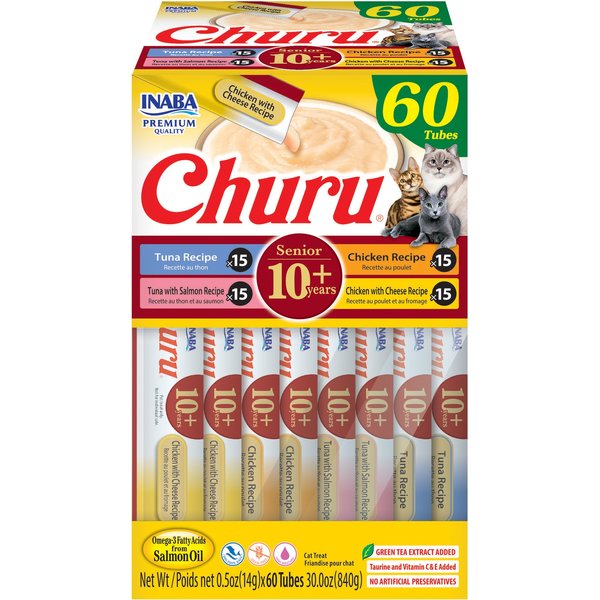 Inaba Churu for Senior 10+ Chicken Variety Lickable Cat Treats, 0.5-oz tube, 20 count