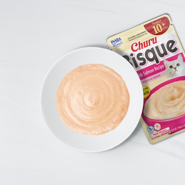 Inaba Churu for Senior 10+ Tuna & Salmon Bisque Lickable Cat Treats, 1.4-oz pouch