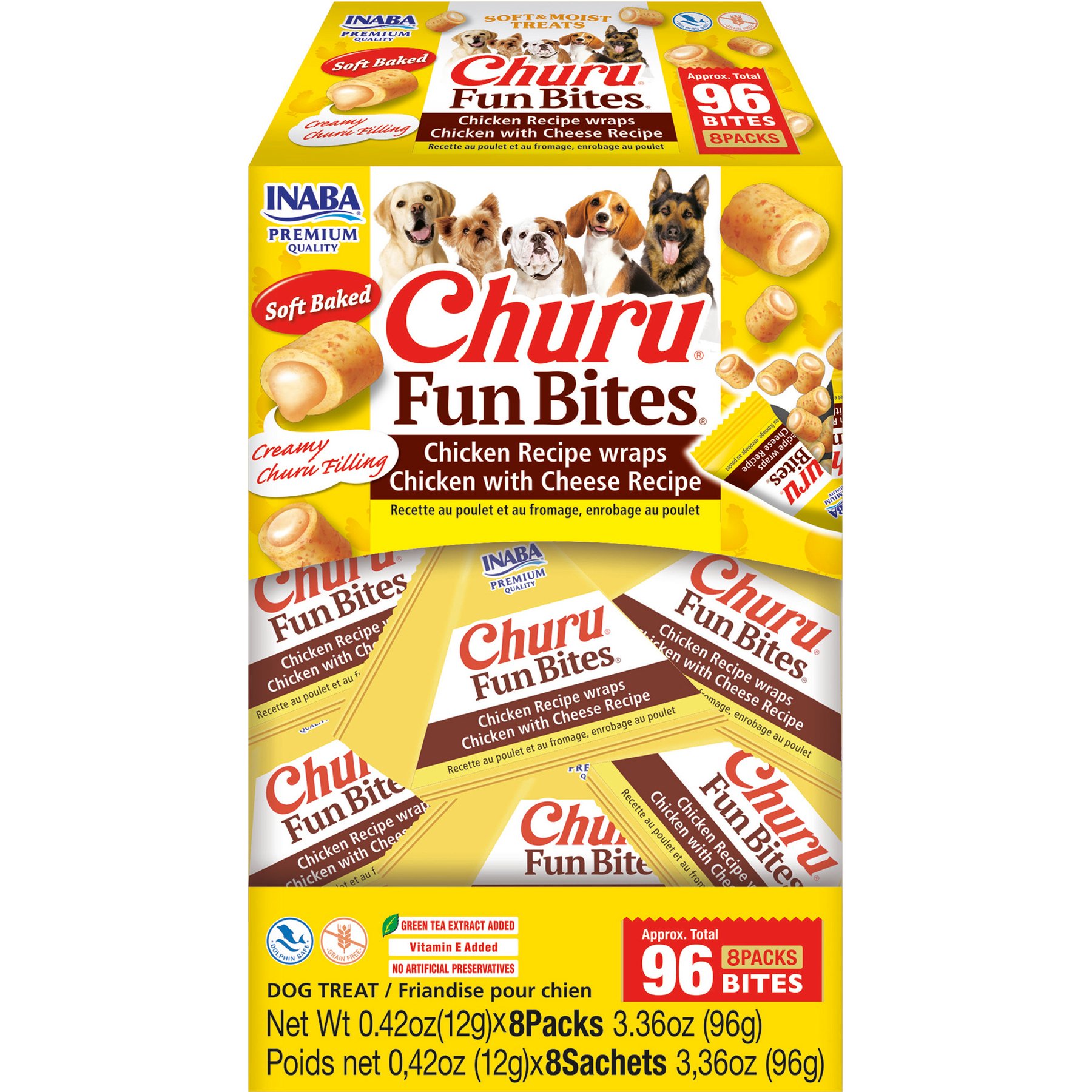 Inaba Churu Fun Bites Chicken with Cheese Grain-Free Soft & Chewy Dog Treats, 0.42-oz, pack of 8