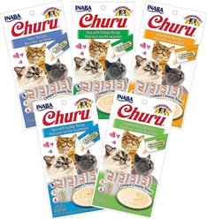Inaba Churu Grain-Free Chicken, Tuna, Scallop Puree Variety Pack Lickable Cat Treat, 0.5-oz tube, pack of 20 + Pet Fit for Life 5 Piece Squiggly Worm Wand Cat Toy slide 2 of 7
