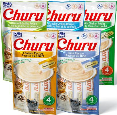 Show full view: Inaba Churu Grain-Free Chicken, Tuna, Scallop Puree Variety Pack Lickable Cat Treat, 0.5-oz tube, bundle of 40  slide 3 of 12