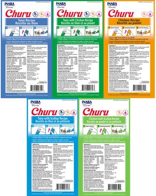 Show full view: Inaba Churu Grain-Free Chicken, Tuna, Scallop Puree Variety Pack Lickable Cat Treat, 0.5-oz tube, bundle of 40  slide 4 of 12