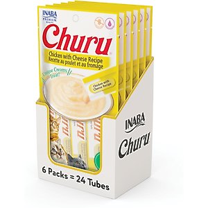 Inaba Churu Grain-Free Chicken with Cheese Puree Lickable Cat Treat, 0.5-oz tube, pack of 24