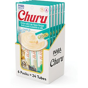 Inaba Churu Grain-Free Chicken with Crab Flavor Puree Lickable Cat Treat, 0.5-oz tube, pack of 24