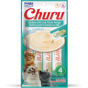 Inaba Churu Grain-Free Chicken with Crab Flavor Puree Lickable Cat Treat, 0.5-oz tube, pack of 4