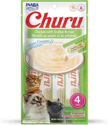 Inaba Churu Grain-Free Chicken with Scallop Puree Lickable Cat Treat, 0.5-oz tube, pack of 4