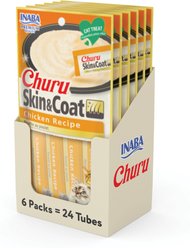 Inaba Churu Grain-Free Skin & Coat Chicken Recipe Lickable Cat Treat, 24 count