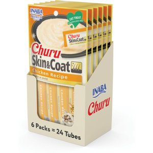 Inaba Churu Grain-Free Skin & Coat Chicken Recipe Lickable Cat Treat, 24 count