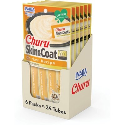 Inaba Inaba Churu Grain-Free Skin & Coat Chicken Recipe Lickable Cat Treat, 0.5-oz tube, bundle of 72