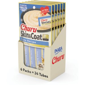Inaba Churu Grain-Free Skin & Coat Tuna Recipe Lickable Cat Treat, 24 count