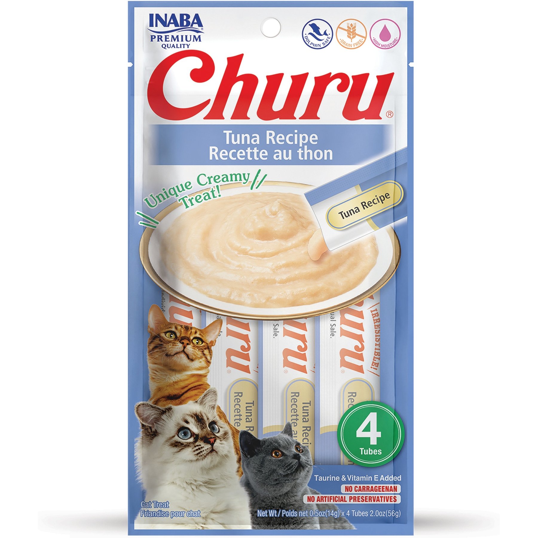 Inaba Churu Grain-Free Tuna Puree Lickable Cat Treat, 0.5-oz tube, pack of 4