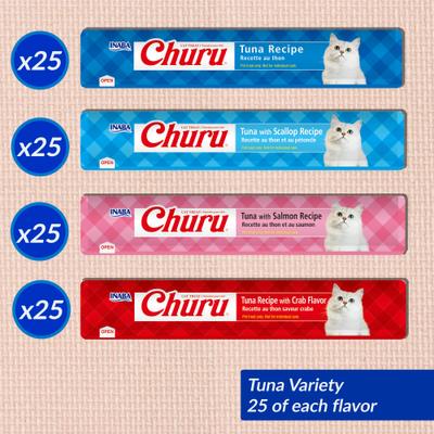 Show full view: Inaba Churu Grain-Free Tuna Variety Lickable Cat Treat, 0.5-oz tube, 100 count slide 4 of 11