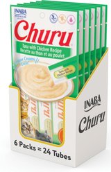 Inaba Churu Grain-Free Tuna with Chicken Puree Lickable Cat Treat, 0.5-oz tube, pack of 24