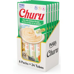 Inaba Churu Grain-Free Tuna with Chicken Puree Lickable Cat Treat, 0.5-oz tube, pack of 24
