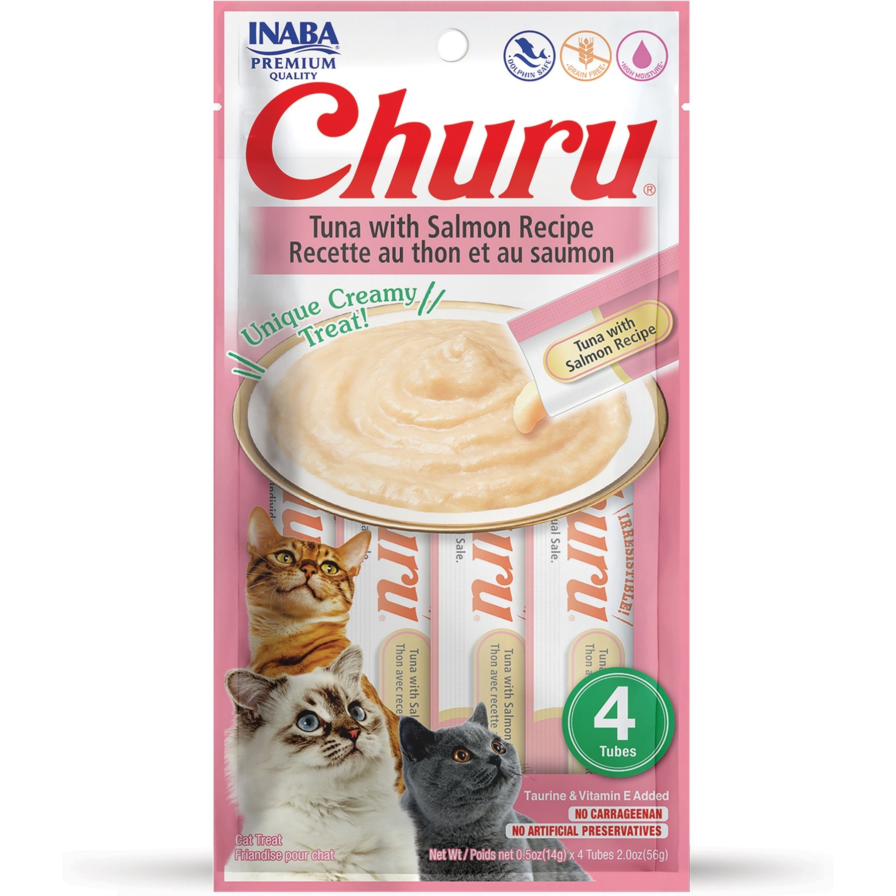 Inaba Churu Grain-Free Tuna with Salmon Puree Lickable Cat Treat, 0.5-oz tube, bundle of 8