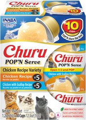 Inaba Churu Pop'n Serve Chicken Variety Grain-Free Lickable Cat Treats, 1.2-oz cup, 10 count