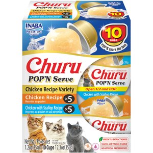 Inaba Churu Pop'n Serve Chicken Variety Grain-Free Lickable Cat Treats, 1.2-oz cup, 10 count