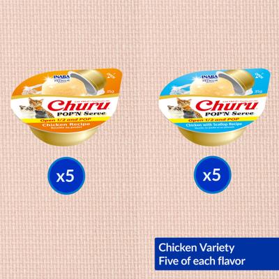 Show full view: Inaba Churu Pop'n Serve Chicken Variety Grain-Free Lickable Cat Treats, 1.2-oz cup, 10 count slide 4 of 9