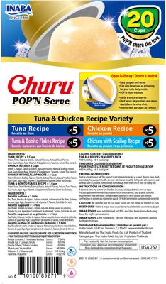 Show full view: Inaba Churu Pop'n Serve Tuna & Chicken Variety Grain-Free Lickable Cat Treats, 1.2-oz cup, 20 count slide 3 of 9
